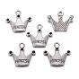 Tibetan Style Pendant Rhinestone Settings, Crown, Lead Free and Cadmium Free, with Word Princess