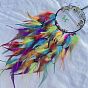 Iron & Woven Web/Net with Feather Pendant Decorations, with Glass & Wood Beads, for Home Hanging Decorations