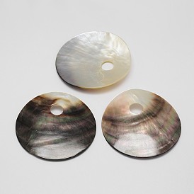 Plat rond lèvres noires shell grands pendentifs, 65x4mm, Trou: 10mm