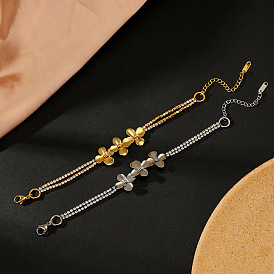 Chic Double-layered Diamond-inlaid 14K Gold-plated Floral Bracelet for Women