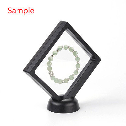 Plastic Frame Stands, with Transparent Membrane, For Ring, Pendant, Bracelet Jewelry Display, Rhombus, Frame: 11x11cm,
Bottom Round Base: 5.5x1.7cm