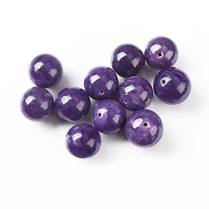 Natural Charoite Beads, Half Drilled, Round