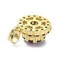 Brass Micro Pave Cubic Zirconia Pendants, Rotatable, Flat Round, Golden