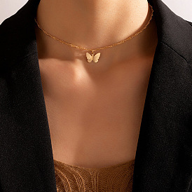 Minimalist Chic Butterfly Necklace with Geometric Animal Pendant - Irregular Collarbone Chain Jewelry