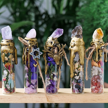 Botellas de deseos con chips de piedras preciosas naturales mixtas, decoración de exhibición de piedra de energía reiki, para la meditación curativa