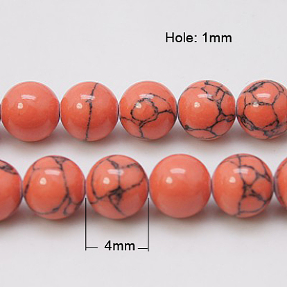 Cuentas de turquesas sintéticas hebras, teñido, rondo, 4 mm, agujero: 1 mm, sobre 95 unidades / cadena, 15.7 pulgada