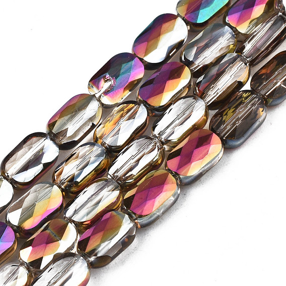 Plaquent verre transparent perles brins, demi-plaqué, facette, rectangle
