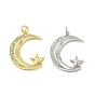 Brass Micro Pave Cubic Zirconia Pendants, with Jump Ring, Moon & Star Charm