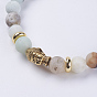 Natural Gemstone Beads Stretch Bracelets, with Alloy Finding, Frosted, Buddha's Head