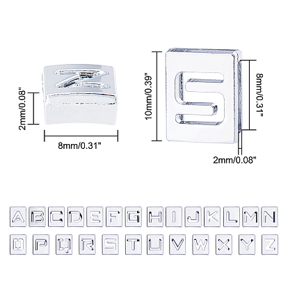 Zinc Alloy Slide Charms, with Letter Pattern, Rectangle, Cadmium Free & Lead Free, Alphabet, Letter A~Z