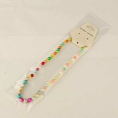 Fashion Imitation Acrylic Pearl Stretchy Necklaces for Kids, with Colorful Spray Painted Acrylic Beads, 15 inch