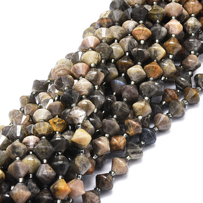 Naturelles perles de pierre de lune noir brins, facette, Toupie