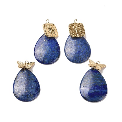 Naturelles lapis-lazuli pendentifs, charme de larme, avec placage ionique (ip) ton doré 304 rectangle en acier inoxydable/résultats papillon