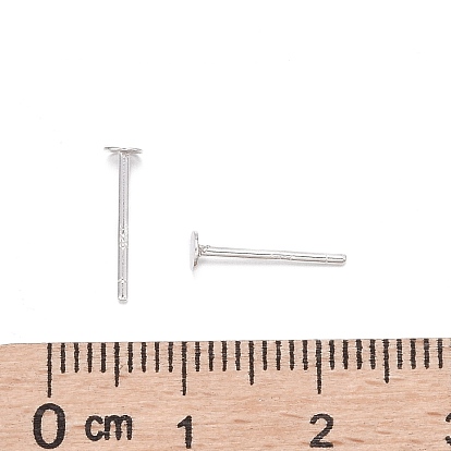 925 Sterling Silver Flat Pad Stud Earring Findings, Earring Posts with 925 Stamp