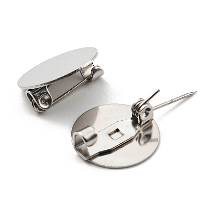 201 Stainless Steel Tray Brooch, Flat Round Pad Setting