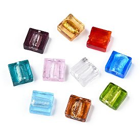 Handmade Silver Foil Lampwork Beads, Square, Hole: 1.5mm