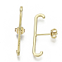 Brass Stud Earrings, Minimalist Suspender Earring, with Ear Nuts, Nickel Free, Bar