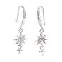 925 Sterling Silver Earring Hooks, with Clear Cubic Zirconia, Star, for Half Drilled Beads