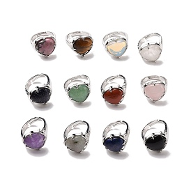 Gemstone Heart Adjustable Ring, Brass Jewelry for Women, Lead Free & Cadmium Free, Platinum