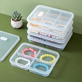 Rectangle Transparent Plastic Bead Containers, with Hinged Lid and 4/6 Grids for Jewelry Small Accessories