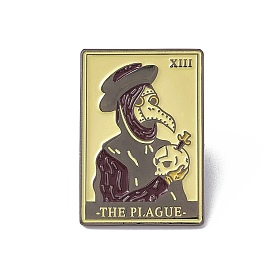 Plague Doctor/Crow with Sickle Tarot Card Enamel Pin, Gunmetal Brass Brooch for Backpack Clothes