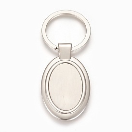 Zinc Alloy Cabochon Settings Keychain, with Iron Ring, Oval