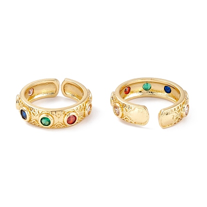 Micro cuivres ouvrent zircone cubique anneaux de manchette, anneaux ouverts, plaqué longue durée, colorées