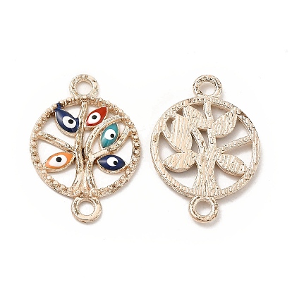 Alloy Enamel Connector Charms, Flat Round Tree Links with Evil Eye, Nickel
