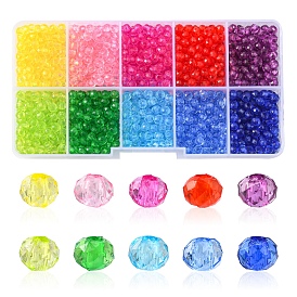 1680Pcs 10 Colors Transparent Acrylic Beads, Faceted, Rondelle