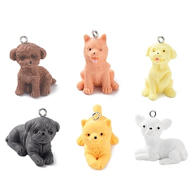 Opaque Resin Dog Pendants, 3D Puppy Charms with Platinum Plated Iron Loops