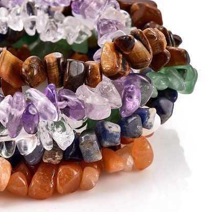Joyas chakra, conjuntos de pulseras de cuentas elásticas de piedras preciosas naturales con chip, pulseras apilables