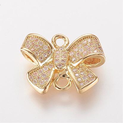 Brass Micro Pave Cubic Zirconia Links, Bowknot