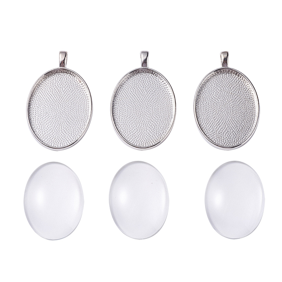 DIY Pendant Making, with Alloy Pendant Cabochon Settings and Transparent Clear Oval Glass Cabochons