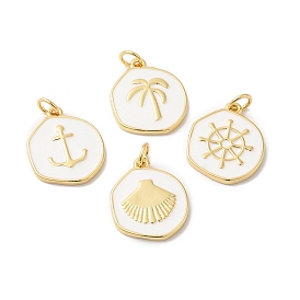 Rack Plating Brass Enamel Pendants, Long-Lasting Plated, Cadmium Free & Lead Free, Real 18K Gold Plated, Flat Round Charm