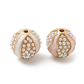 Alloy Enamel Beads, with ABS Plastic Imitation Pearl, Round, Golden