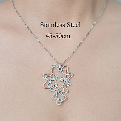 201 Stainless Steel Hollow Girl Pendant Necklace