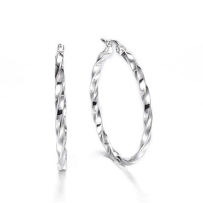 304 Stainless Steel Hoop Earrings, Hypoallergenic Earrings, Twisted Ring Shape