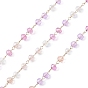 Main chaînes de perles de verre, facette, non soudée, avec 304 inoxydable chaînes en acier, or, ronde