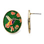 Enamel Hummingbird and Flower Stud Earrings, Alloy Jewelry for Women