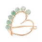 Natural Gemstone Beaded Heart Finger Ring, Golden Plated Copper Wire Wrapped Jewelry for Women