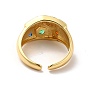 Colorful Cubic Zirconia Geometry Open Cuff Ring, Ion Plating(IP) Brass Wide Ring for Women