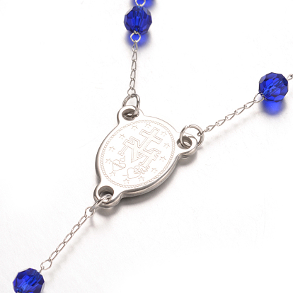 Traverser 304 inoxydable colliers de perles de chapelet en acier, perles de verre, 25 pouce (64 cm)