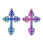 Ion Plating(IP) 201 Stainless Steel Filigree Pendants, Etched Metal Embellishments, Cross