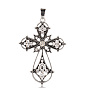 Aleación de cruz latina apretados grandes colgantes grandes gótico, con diamante de imitación, 53x37x4 mm, agujero: 4x7 mm