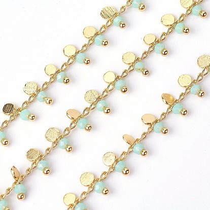 Chaînes à perles en verre facetté fait à la main, soudé, avec les accessoires en laiton, or, plaqué longue durée, avec bobine