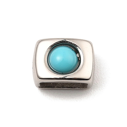 Ion Plating(IP) 304 Stainless Steel Slide Charms, with Synthetic Turquoise, Rectangle