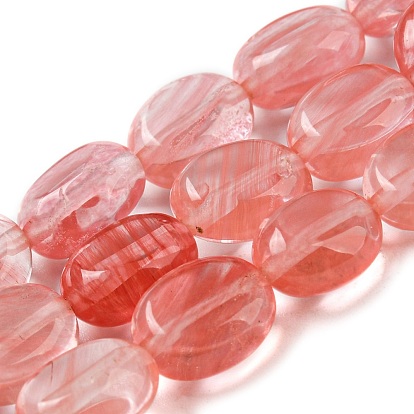 Cherry Quartz Glass Beads Strands, Flat Oval