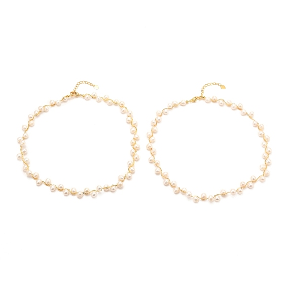 Colliers de perles de perles d'eau douce naturelles, avec chaîne en laiton, plaqué longue durée