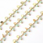 Chaînes à perles en verre facetté fait à la main, soudé, avec les accessoires en laiton, or, plaqué longue durée, avec bobine