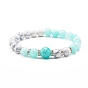 Bracelet extensible perles rondes pierres naturelles mélangées & howlite synthétique, cadeau de bijoux en pierre pour elle, platine